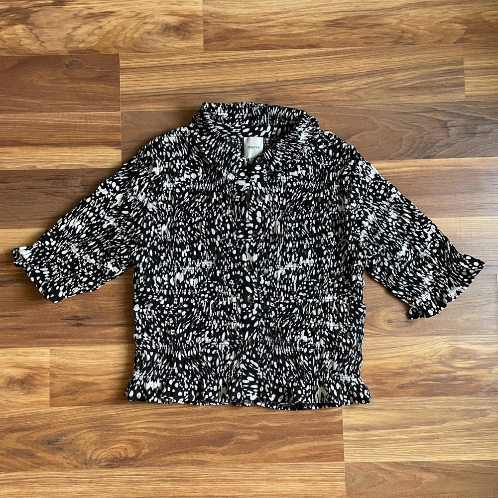 Maeve (Anthropologie) NEW Smocked Button-Front Top | women's size small